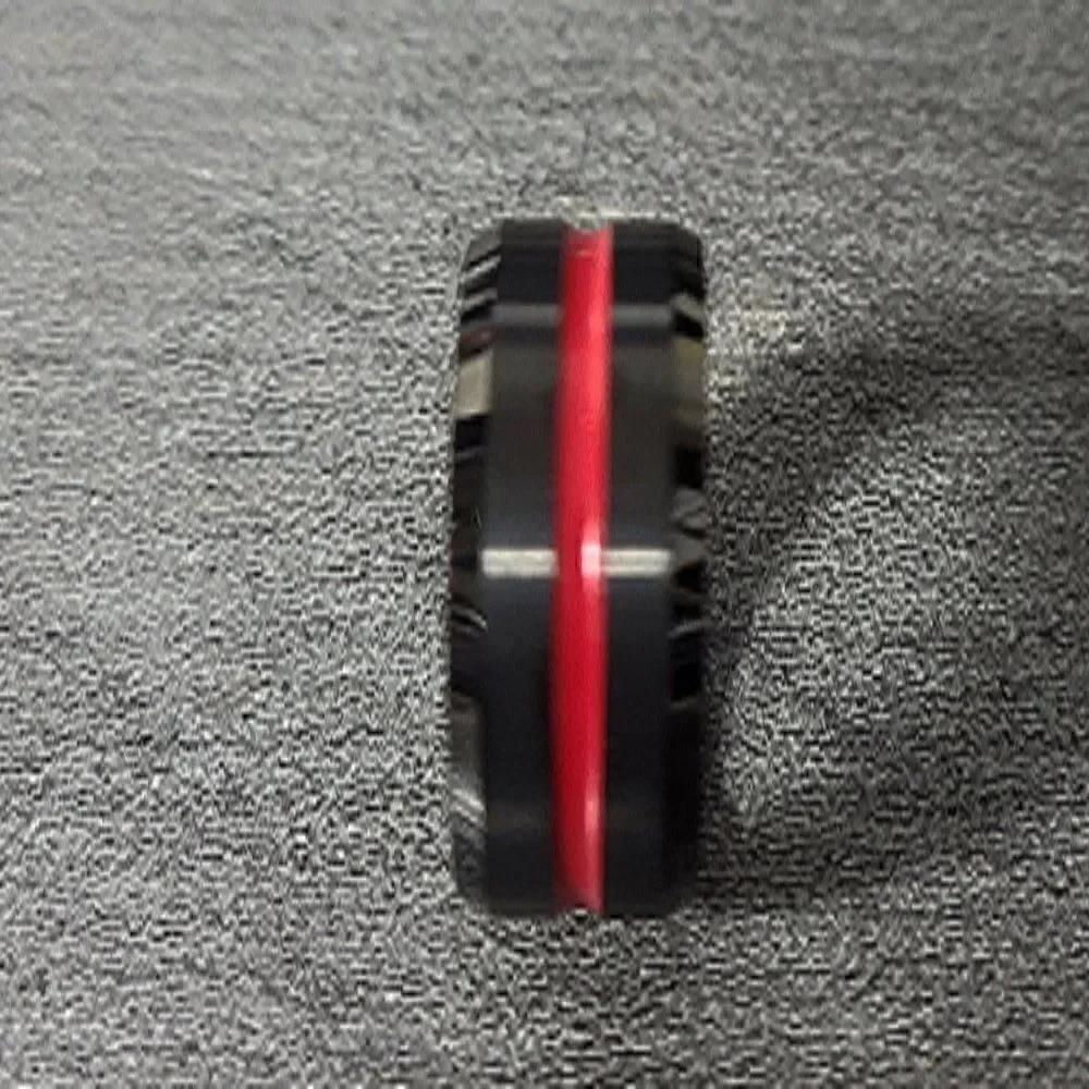 Personalized Men's Real Black Tungsten Wedding Ring With Red Line Center Groove